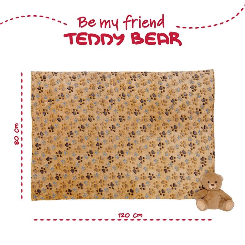 Oso Teddy de peluche marrón con manta estampada y lazo de cuadros - 4