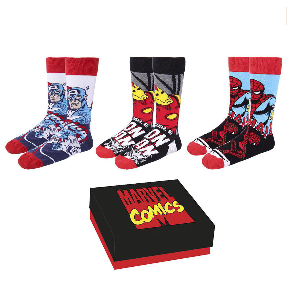 Set de calcetines Marvel CERDÁ con diseños de Capitán América, Iron Man y Spider-Man