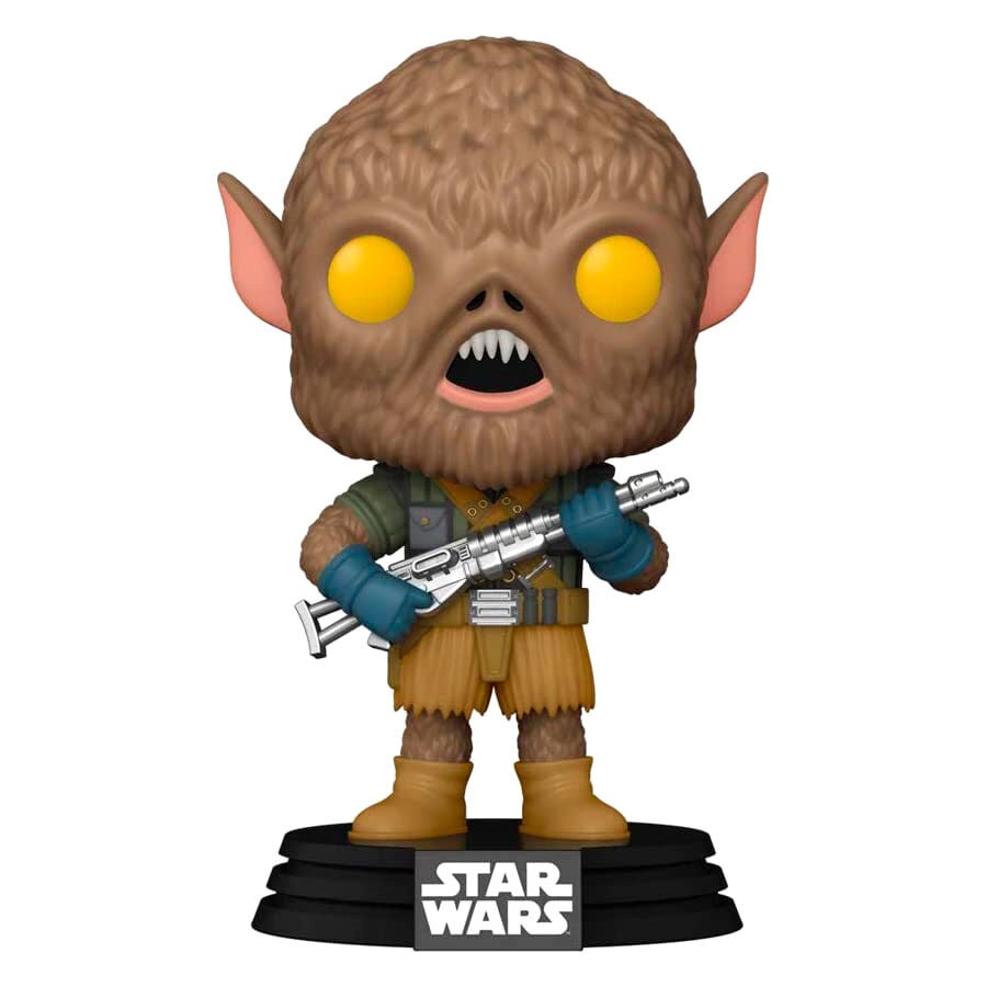 Figura Funko POP de Chewbacca con bláster sobre base Star Wars
