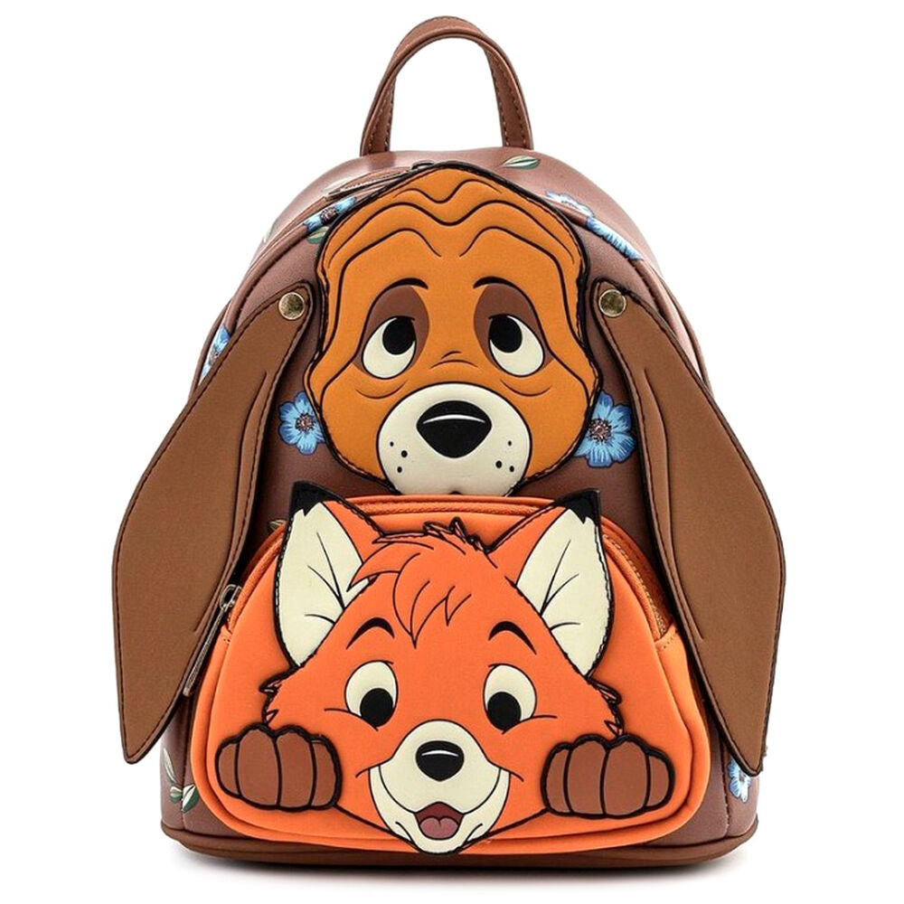 Mochila Loungefly de Tod y Toby Disney en marrón y naranja