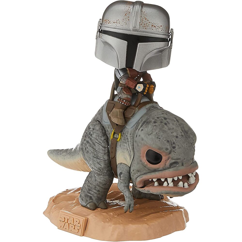 Figura POP de The Mandalorian montado sobre un blurg