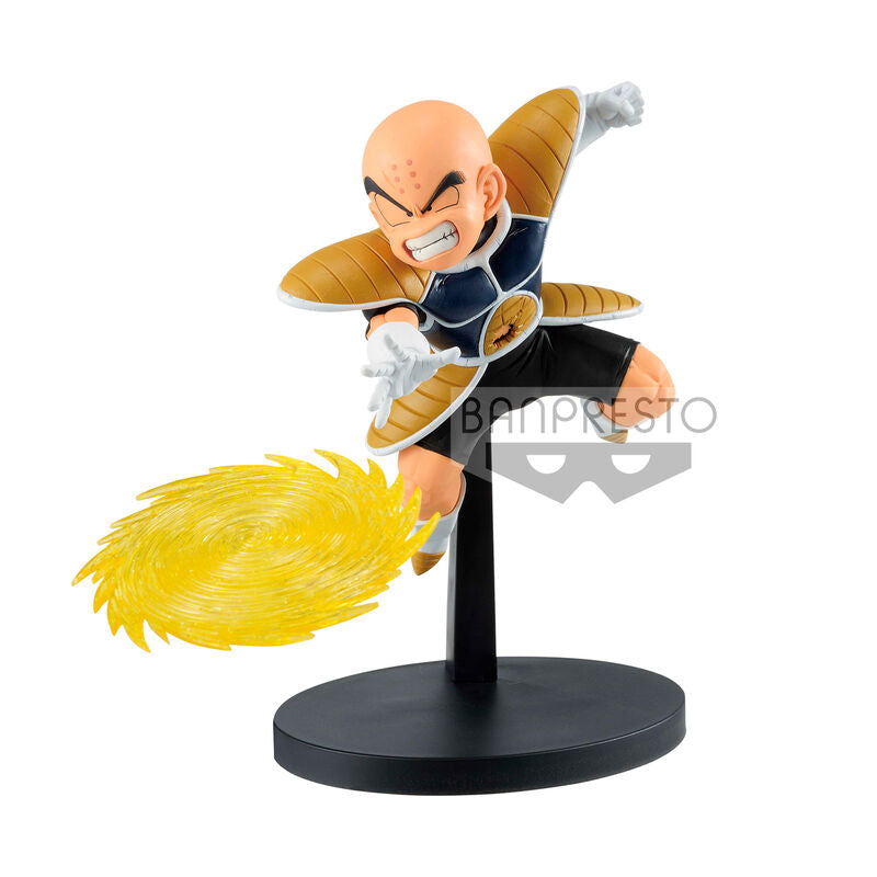 Figura de Krillin de Dragon Ball Z con armadura saiyan y efecto de energía amarillo