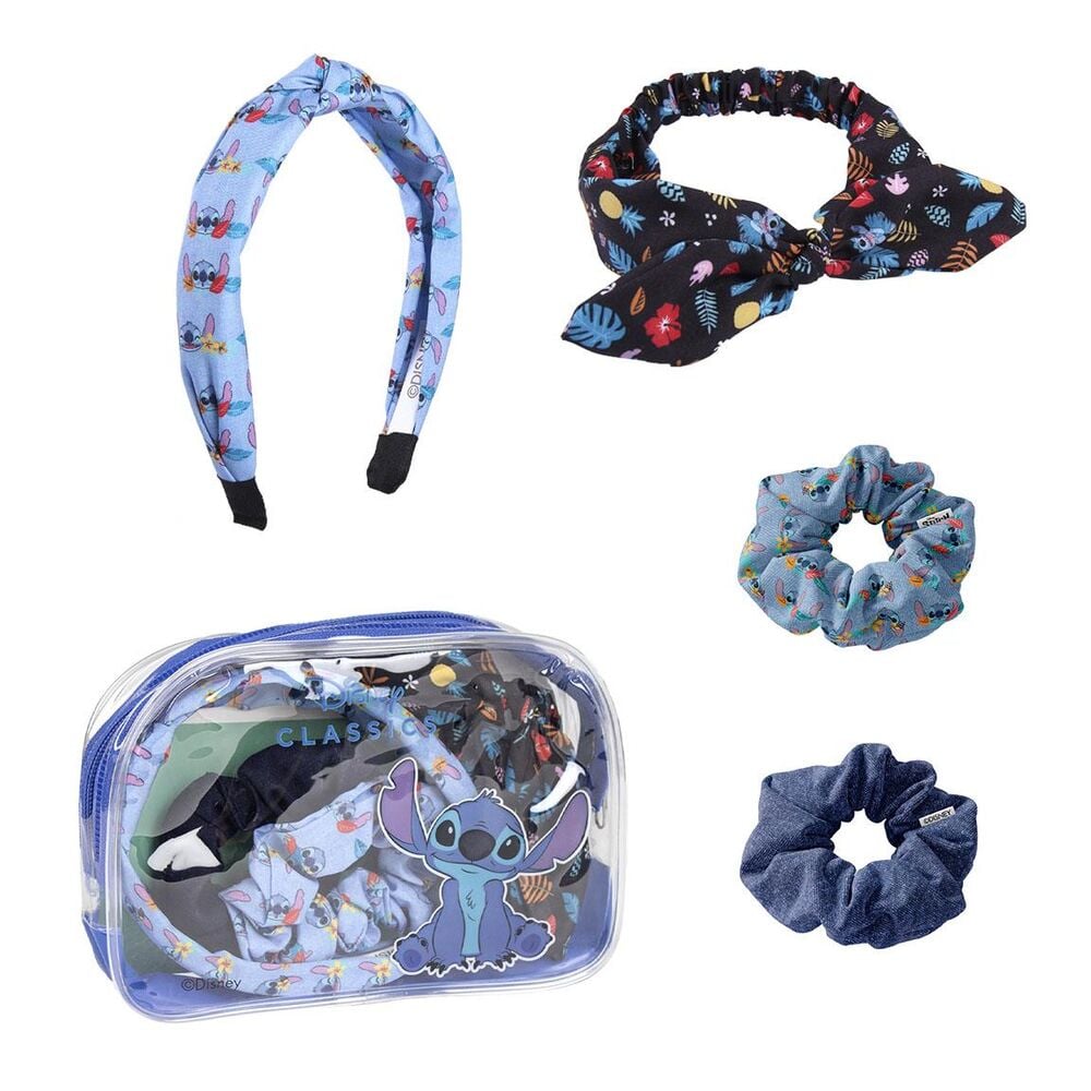 Neceser transparente Stitch Disney con accesorios para el pelo