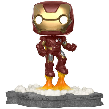 Figura Funko POP! de Iron Man con propulsores sobre una base de humo