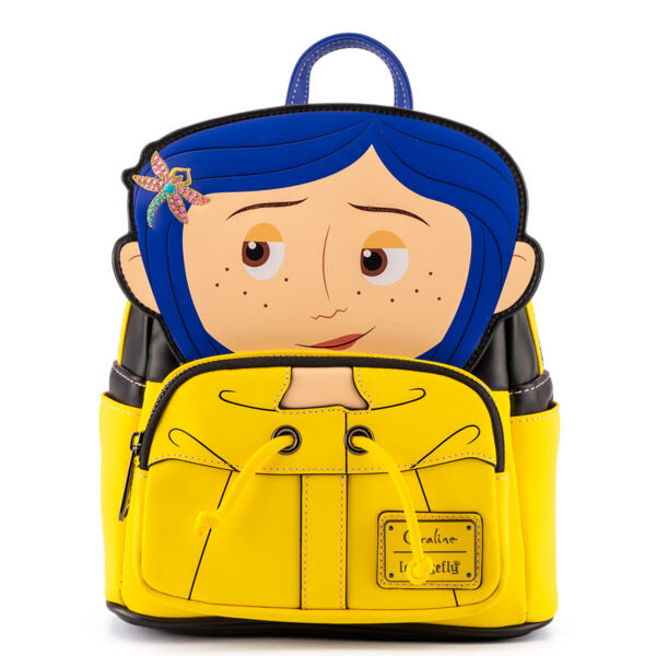 Mochila Loungefly amarilla de Coraline con cabello azul