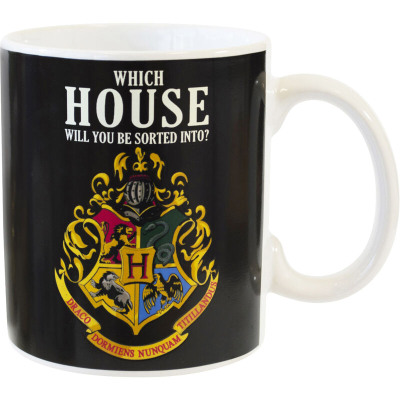 Taza negra de Harry Potter con el escudo de Hogwarts