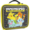 Bolsa portameriendas térmica Pokémon amarilla y negra con Pikachu, Charmander, Bulbasaur y Squirtle