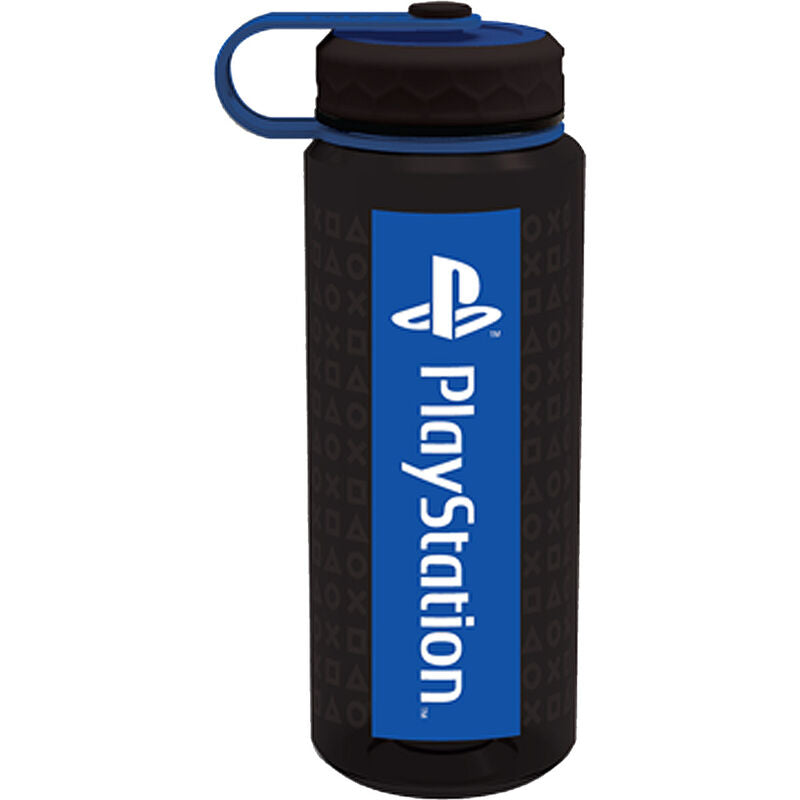 Botella PlayStation negra de Tritan con detalles azules