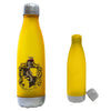 Botella amarilla de Harry Potter con escudo de Hufflepuff