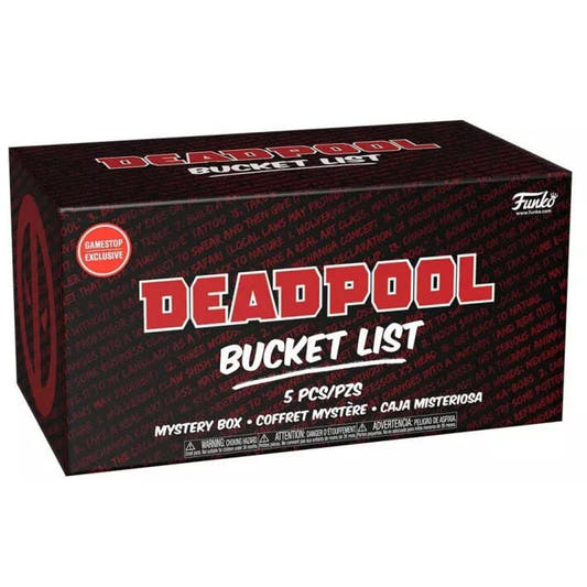 Kit Mistery Box Deadpool Bucket List de FUNKO con caja ilustrada