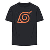 Camiseta negra Naruto Shippuden con símbolo naranja de Konoha