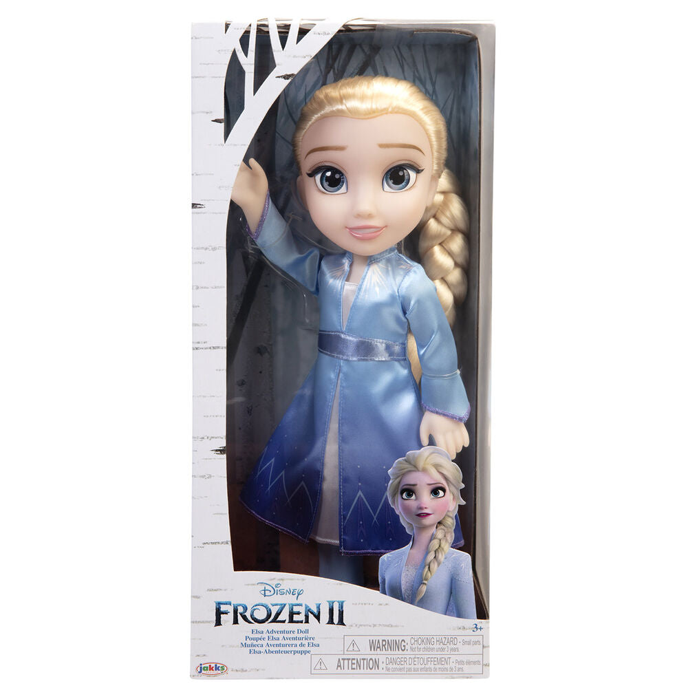 Muñeca Elsa de Frozen II con vestido azul y trenza rubia