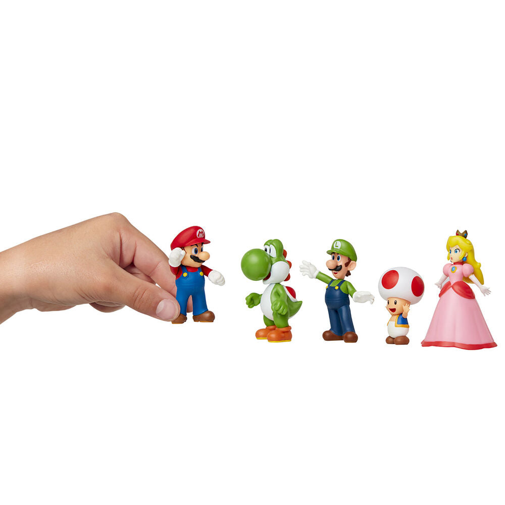 Pack de 5 figuras Super Mario con Mario, Luigi, Peach, Yoshi y Toad - 5