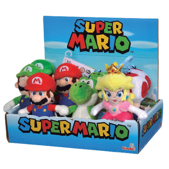 Expositor de llaveros de peluche Super Mario con Mario, Luigi, Yoshi, Toad y Peach