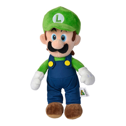 Peluche de Luigi de Super Mario Bros con gorra verde y peto azul