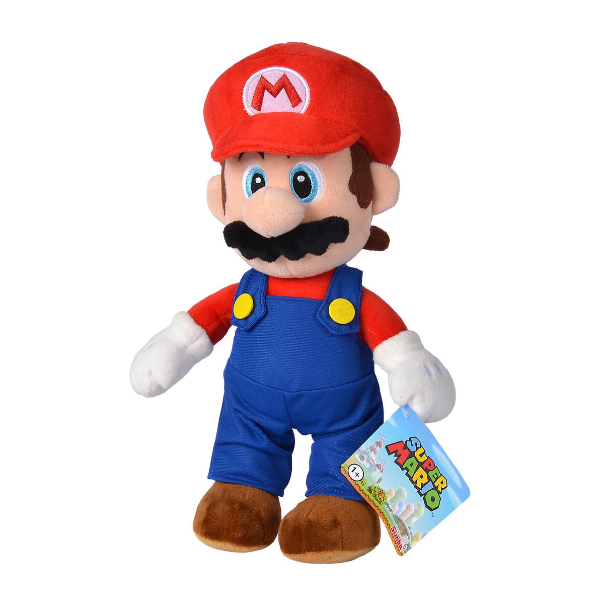 Peluche de Mario de Super Mario Bros con gorra roja y peto azul
