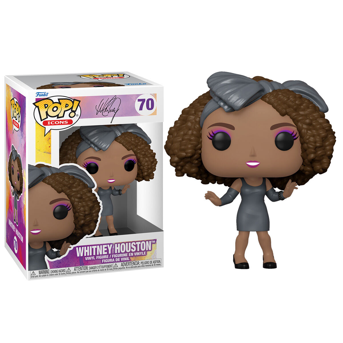Figura Funko POP! de Whitney Houston con vestido gris y lazo - 2