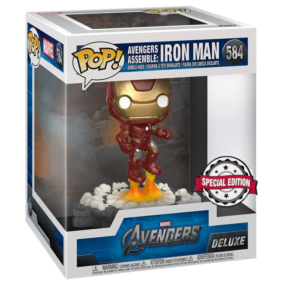 Figura Funko POP! de Iron Man con propulsores sobre una base de humo - 3