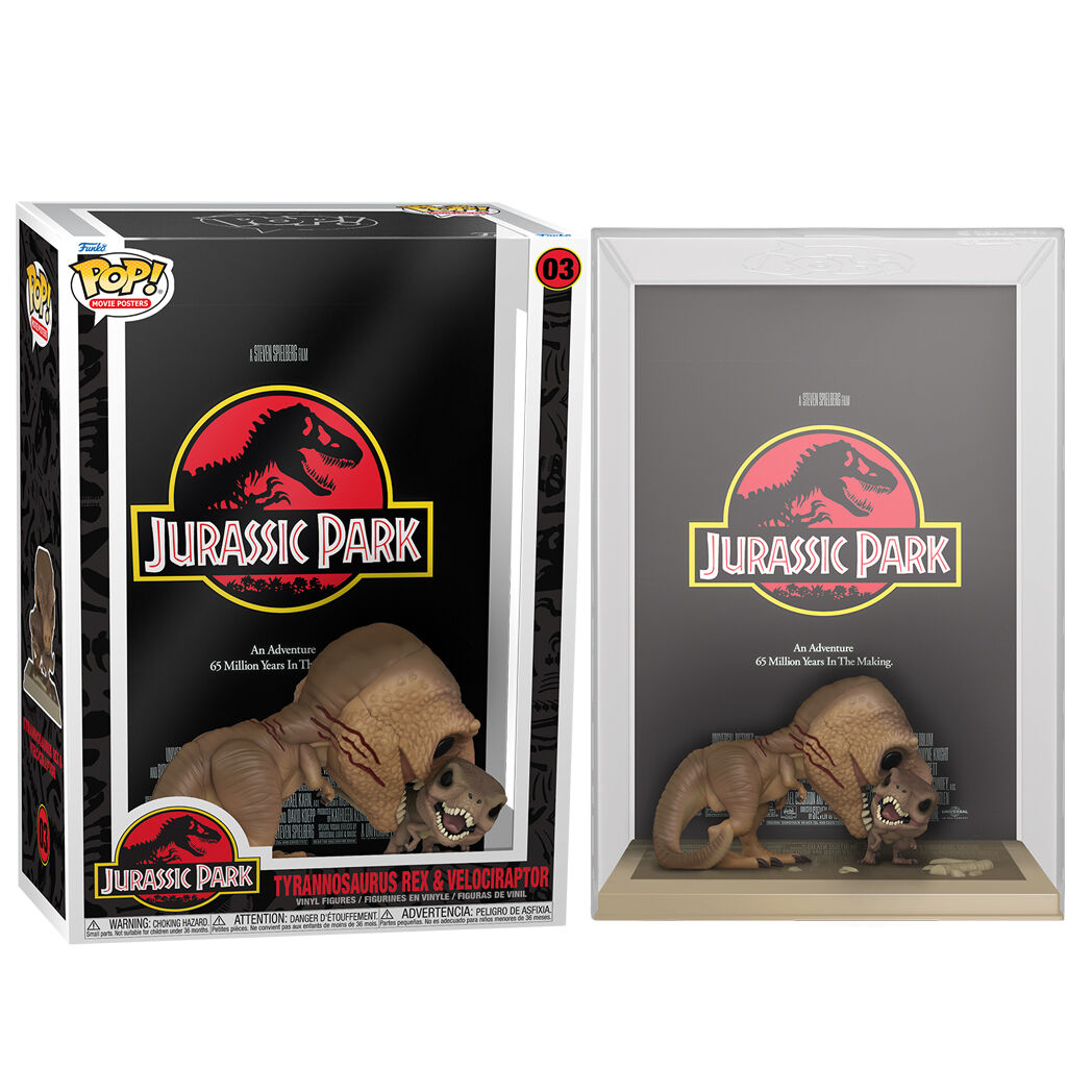 Figura FUNKO POP Movie Poster de Jurassic Park con Tyrannosaurus Rex y Velociraptor - 2