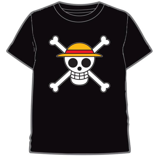 Camiseta negra de One Piece con calavera y sombrero de paja
