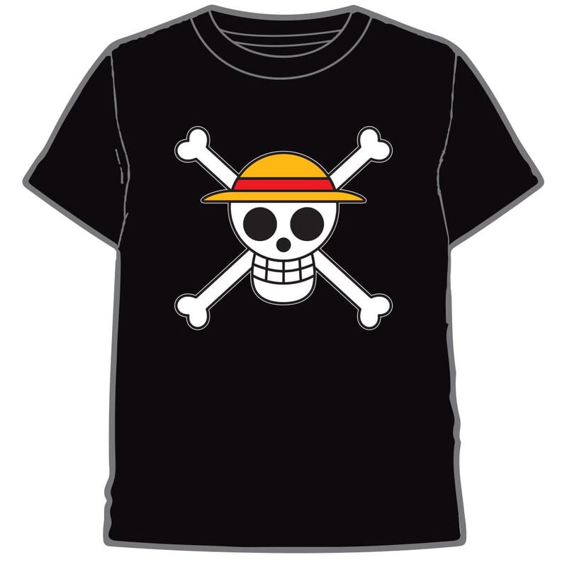 Camiseta negra de One Piece con calavera y sombrero de paja