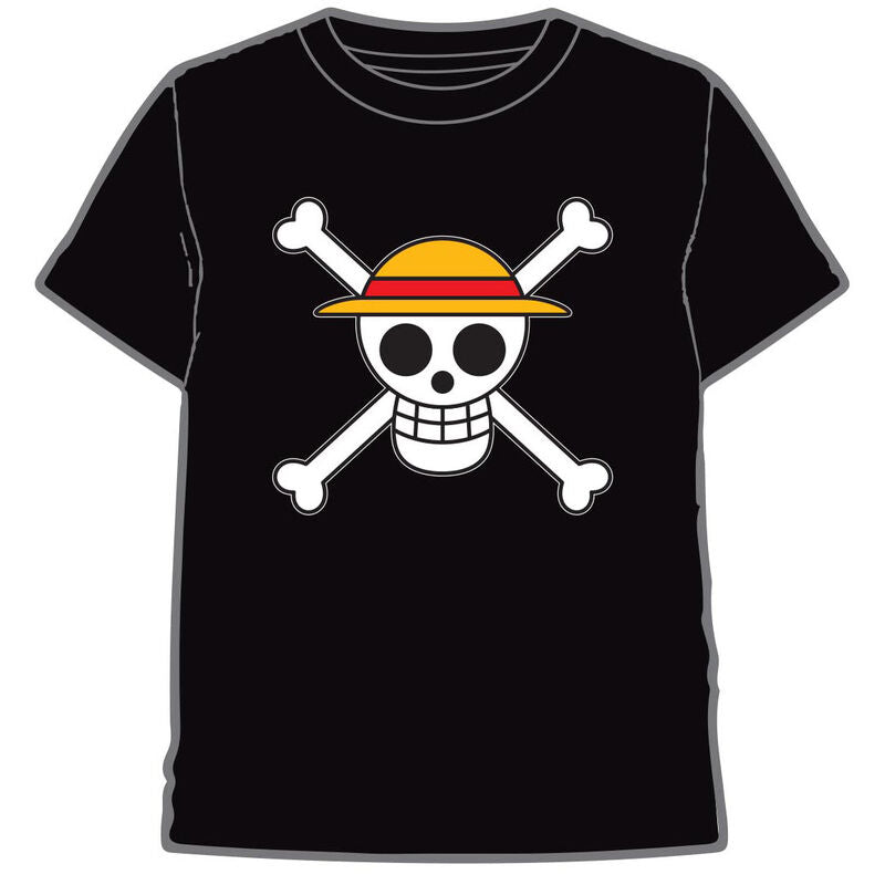 Camiseta negra de One Piece con calavera y sombrero de paja - 2