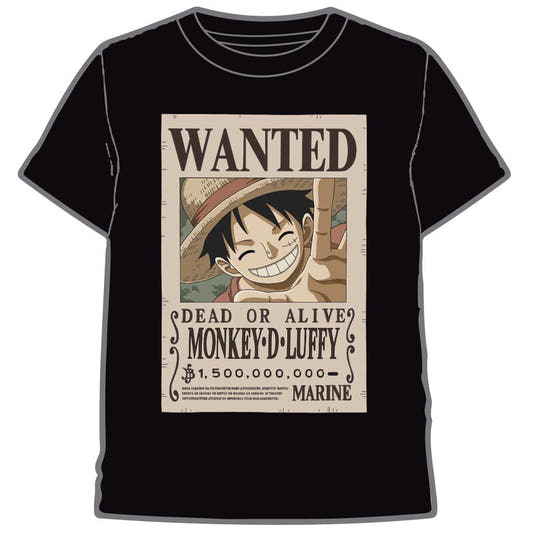 Camiseta negra de One Piece con cartel Wanted de Luffy - 3