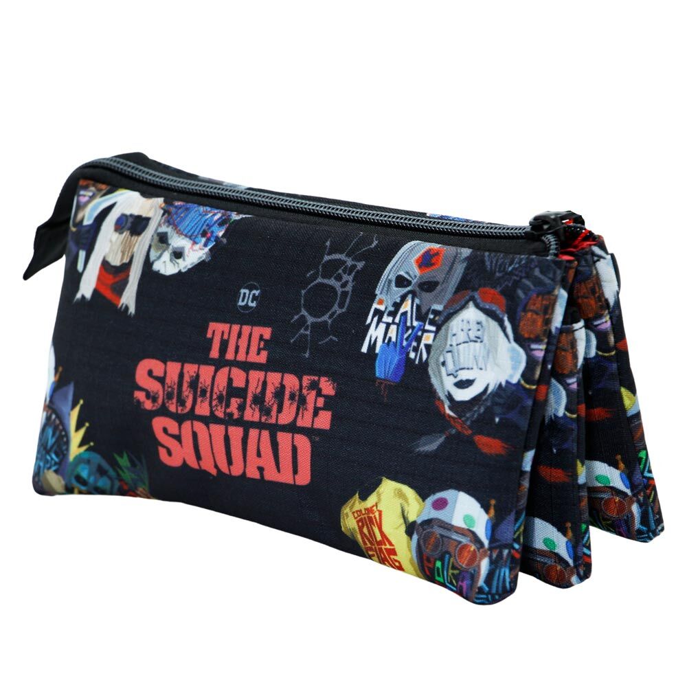 Portatodo triple de Suicide Squad DC Comics con diseño de personajes