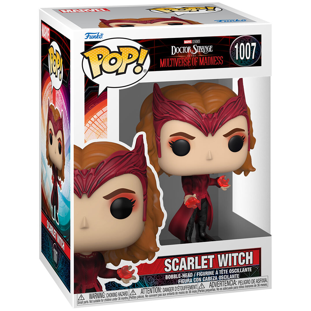 Figura Funko POP! de Scarlet Witch con atuendo rojo y caja con ventana - 3