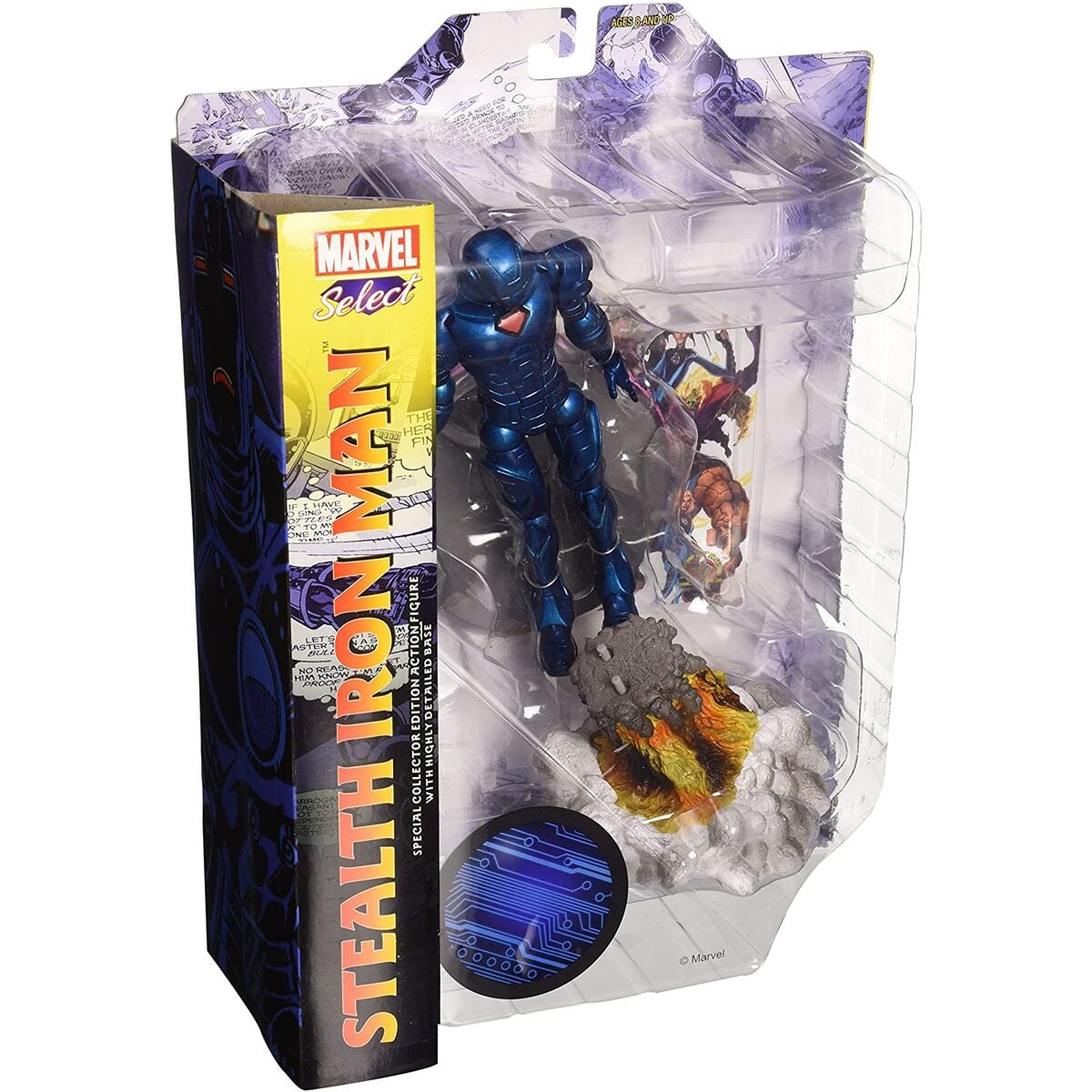 Figura articulada de Iron Man Marvel Select de 18 cm con base de humo y fuego