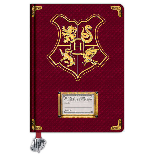 Cuaderno A5 granate de Harry Potter con escudo de Hogwarts