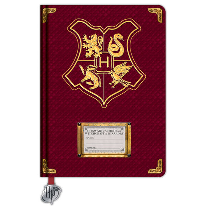 Cuaderno A5 granate de Harry Potter con escudo de Hogwarts