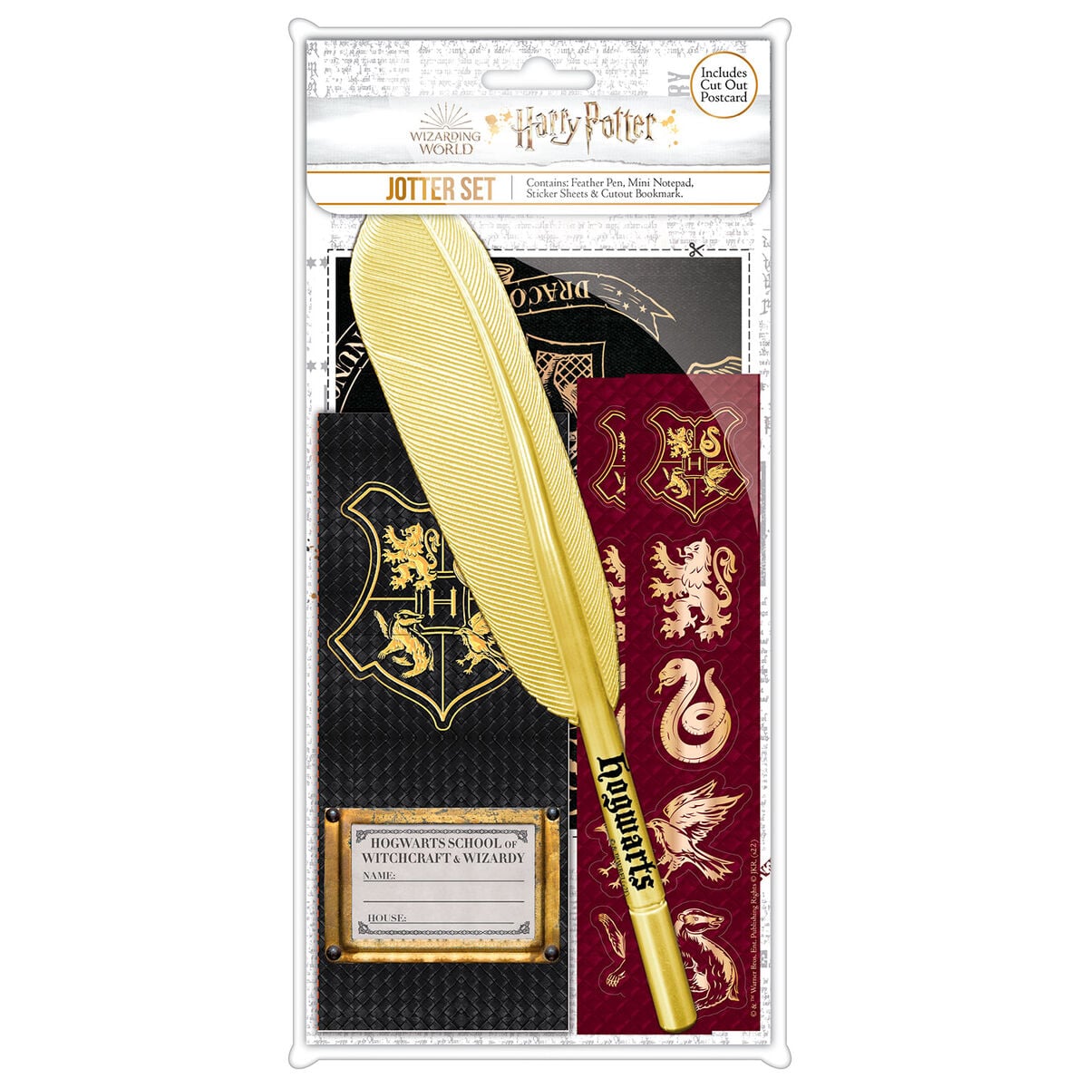 Set de papelería Hogwarts Harry Potter con cuaderno, pegatinas, postal y bolígrafo en forma de pluma