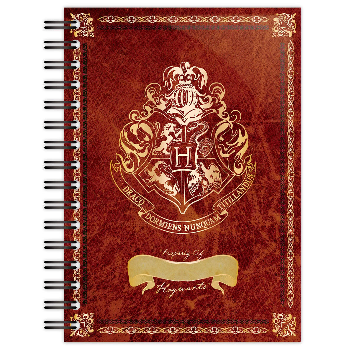 Cuaderno A5 con espiral y escudo de Hogwarts