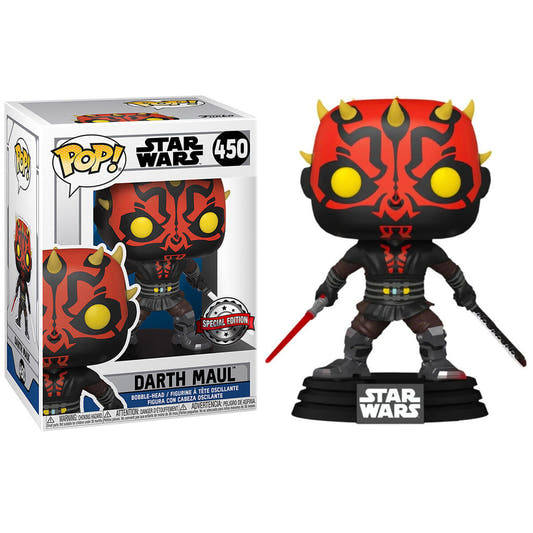 Figura Funko POP! de Darth Maul con sable de luz rojo en caja con ventana