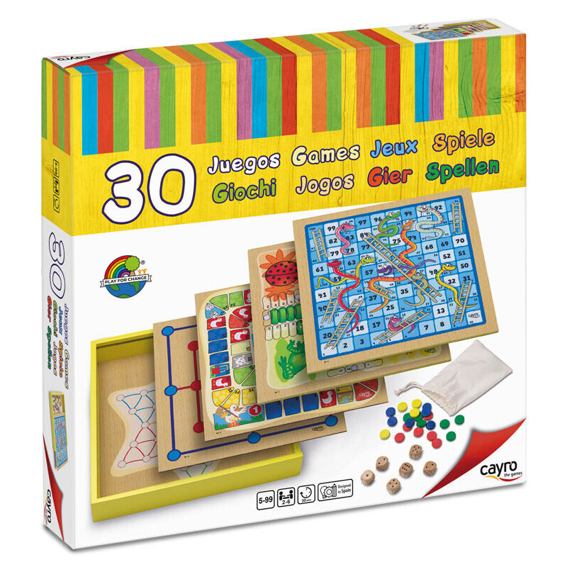 Set CAYRO de 30 juegos de mesa de madera con tableros, fichas y dados