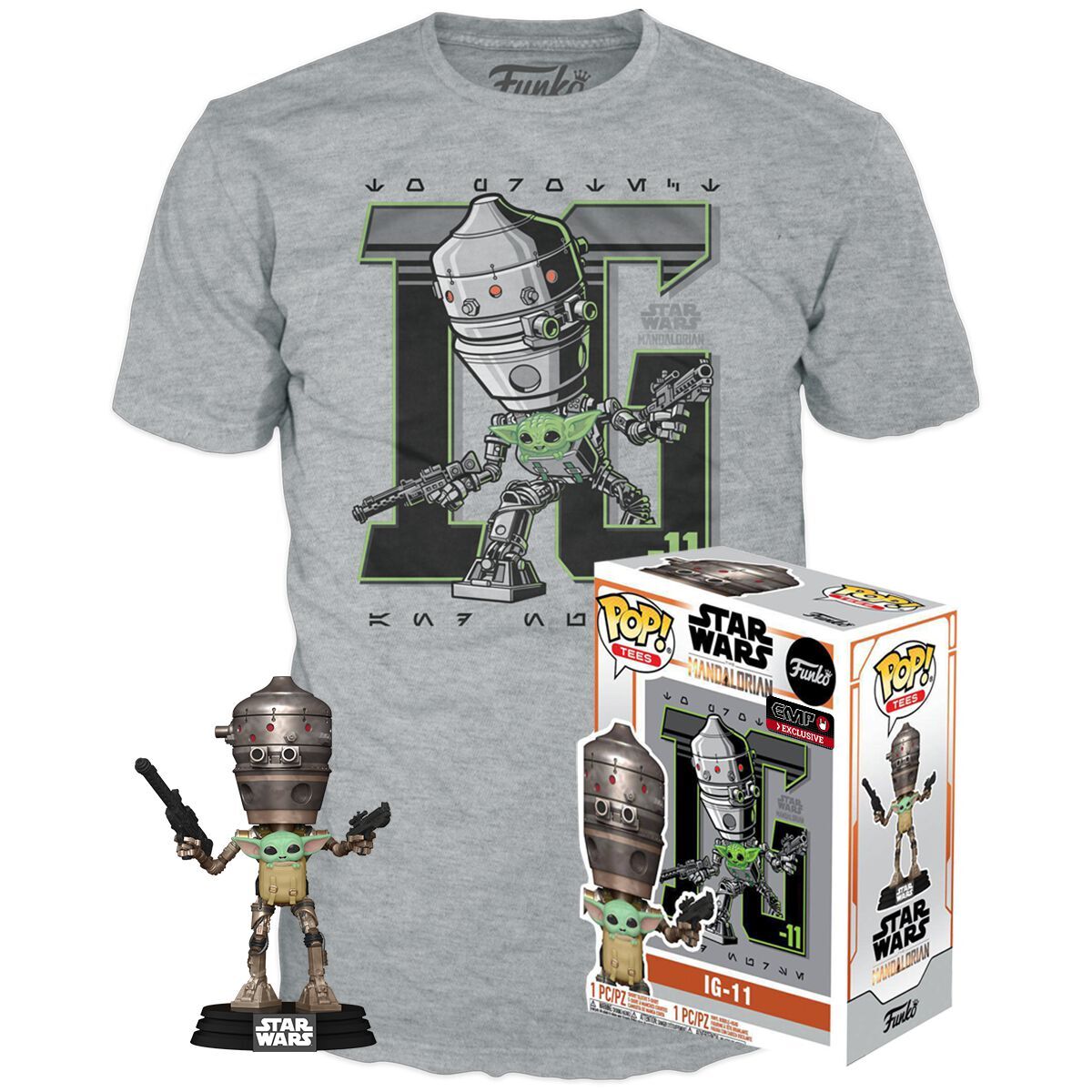 Set Funko POP! de IG-11 con The Child y camiseta gris Star Wars