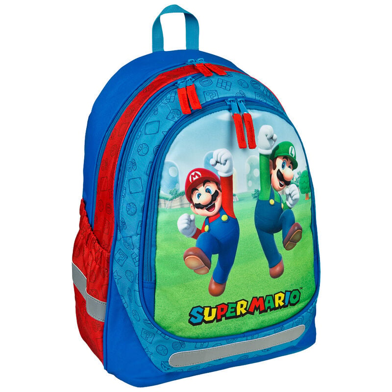 Mochila Nintendo Super Mario Bros azul y roja con Mario y Luigi
