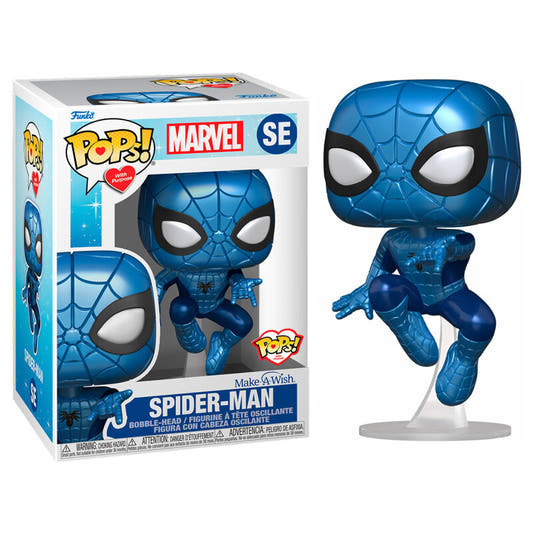 Figura Funko POP! Spider-Man Metallic azul en pose dinámica - 2