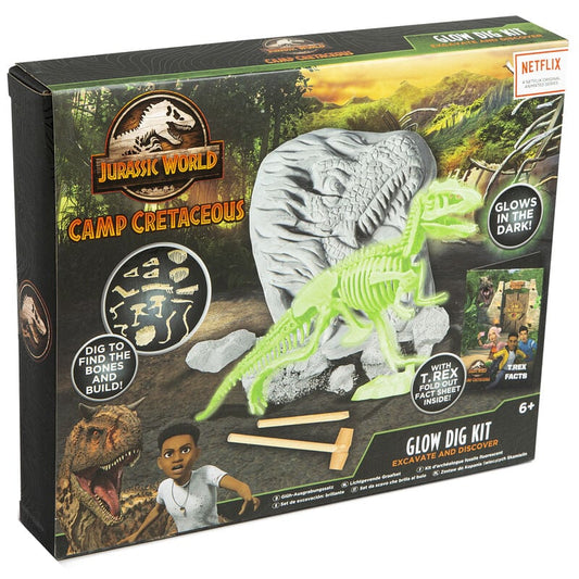 Kit de excavación Jurassic World Camp Cretaceous con esqueleto de T. rex luminiscente