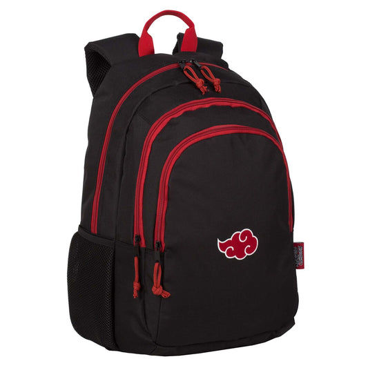 Mochila Naruto Cloud negra con detalles rojos y bolsillo lateral de malla