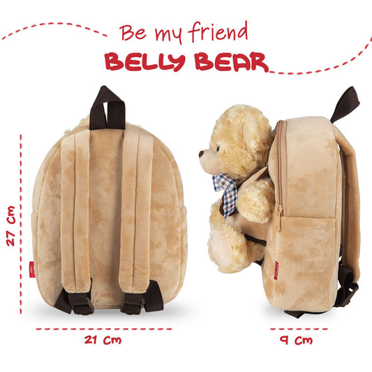 Mochila beige con peluche de oso Belly y lazo de cuadros - 3