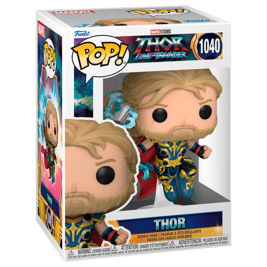 Figura Funko POP! de Thor con armadura azul y dorada, capa roja y efectos azules - 3