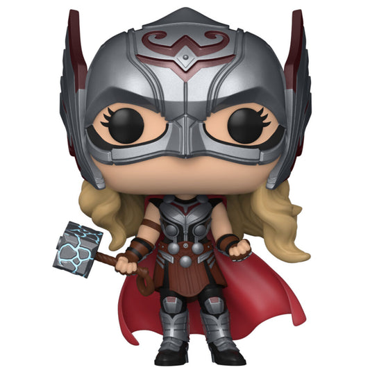 Figura Funko POP! de Mighty Thor con casco, armadura, capa roja y martillo