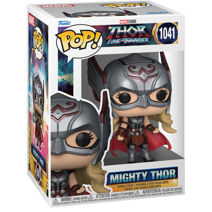 Figura Funko POP! de Mighty Thor con casco, armadura, capa roja y martillo - 3