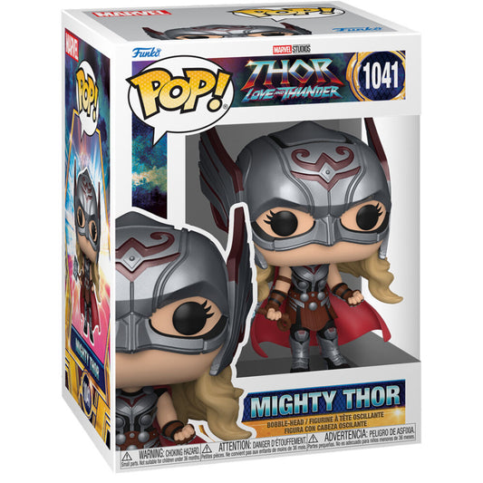 Figura Funko POP! de Mighty Thor con casco, armadura, capa roja y martillo - 3