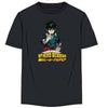 Camiseta negra de My Hero Academia con personaje y logotipo frontal