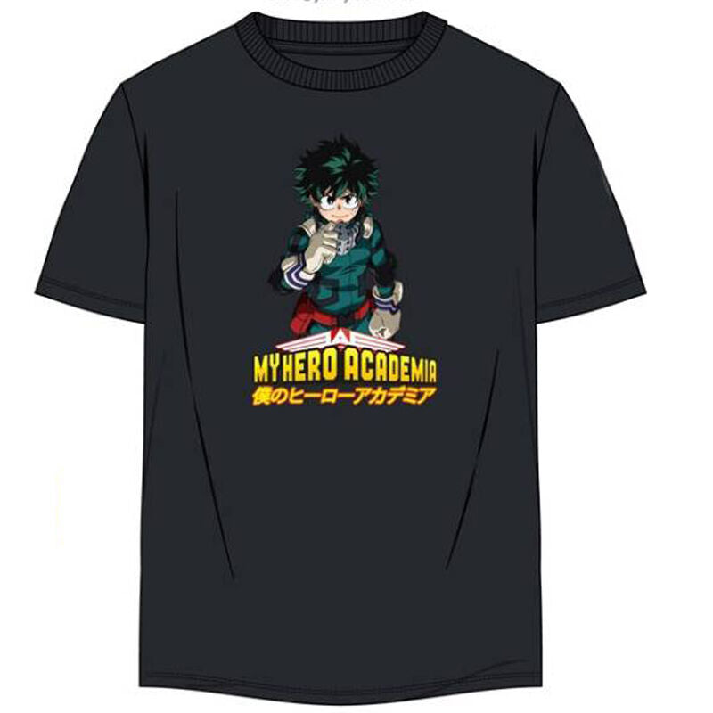 Camiseta negra de My Hero Academia con ilustración frontal