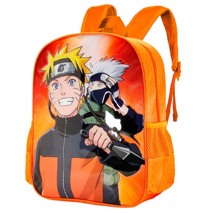 Mochila escolar naranja de Naruto y Kakashi con bolsillos laterales