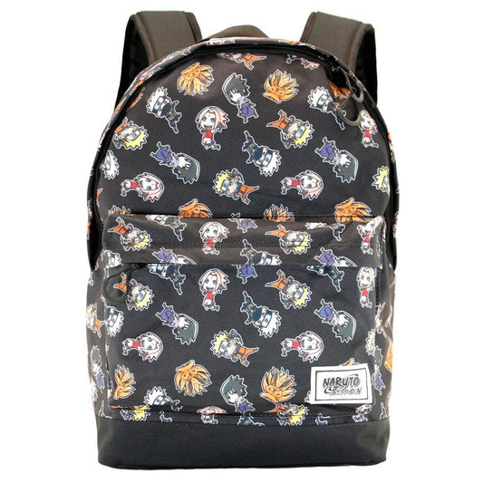 Mochila negra Naruto Shippuden Wind con estampado de personajes y bolsillo frontal